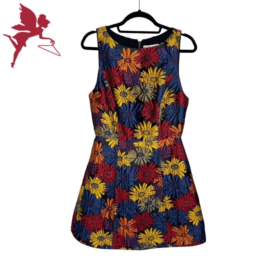ALICE + OLIVIA Demetria Floral Jacquard Boatneck Lantern Dress